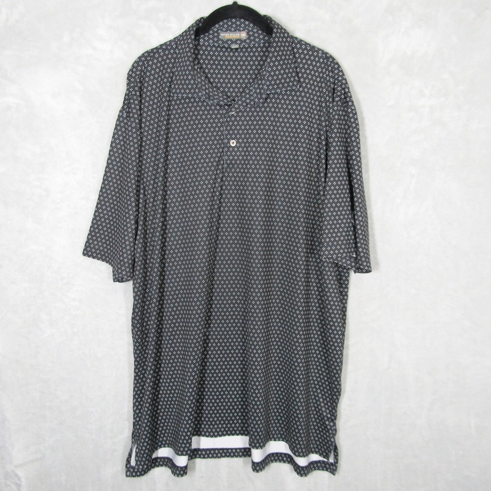 Peter Millar Polo Shirt Summer Comfort Men XL Black Geometric Print Short Sleeve